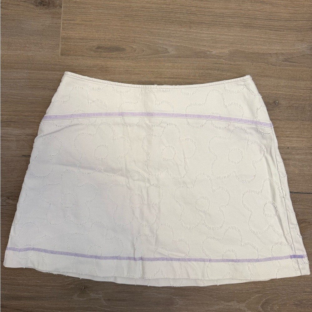 Urban Outfitters Cream and Purple Floral A-Line Skirt